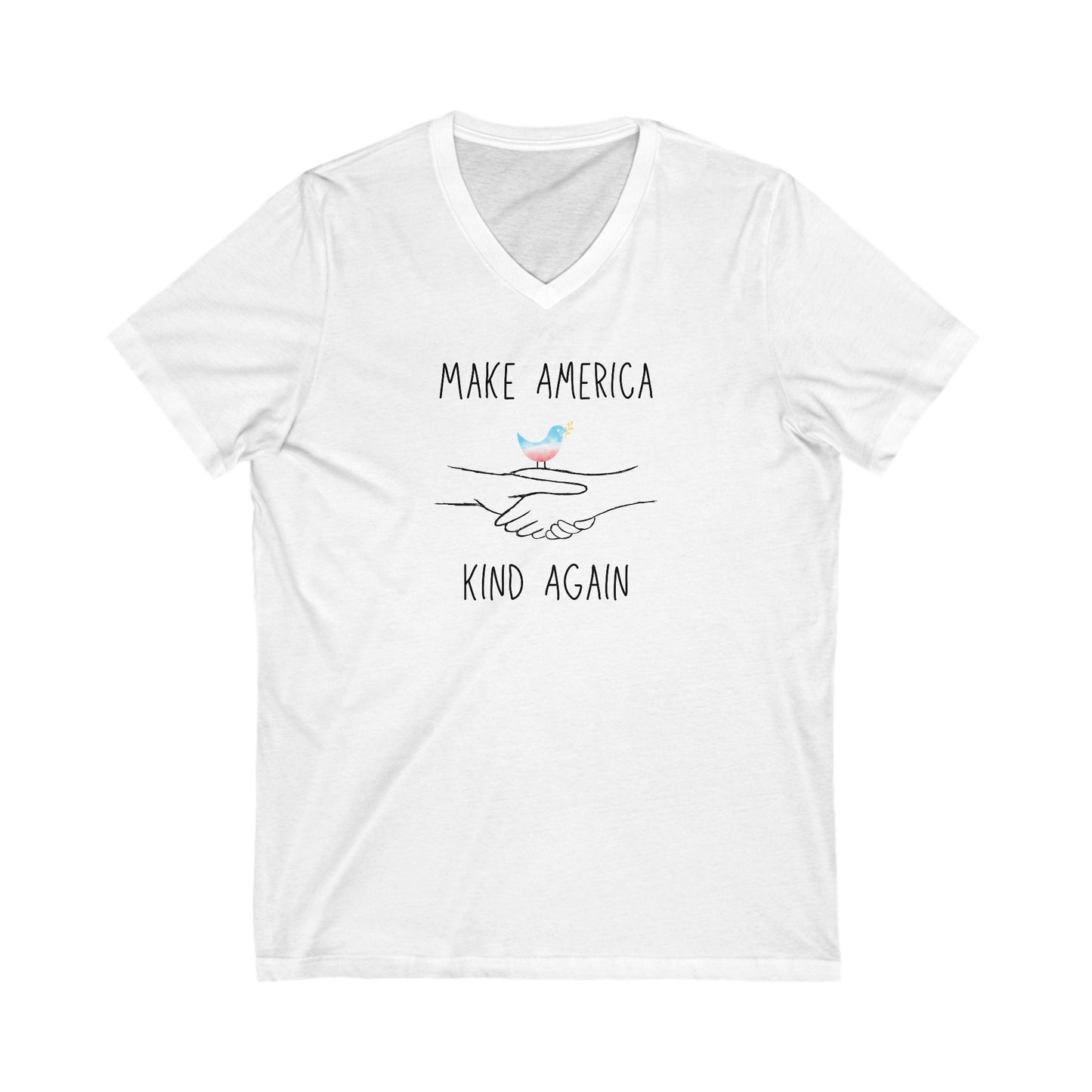 “Make America Kind Again”™ with Watercolor Dove Unisex V-Neck T-Shirt
