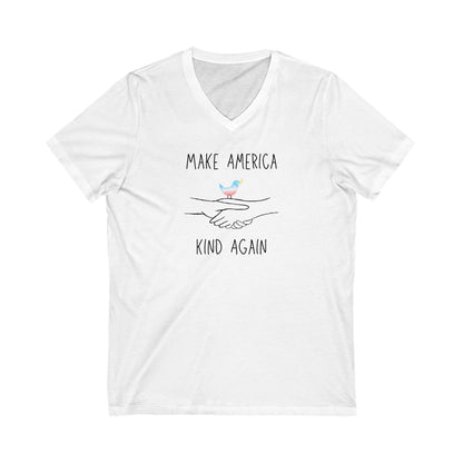 “Make America Kind Again”™ with Watercolor Dove Unisex V-Neck T-Shirt